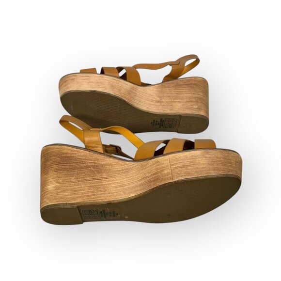 Pierre Dumas Wedges Women's 8.5 Yellow Mustard Leather Strappy Zada - Picture 3 of 8